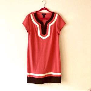 Peach Color block short sleeve dress with V-neck